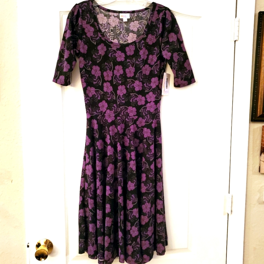 Lularoe S Purple Floral Nicole Dress NWT